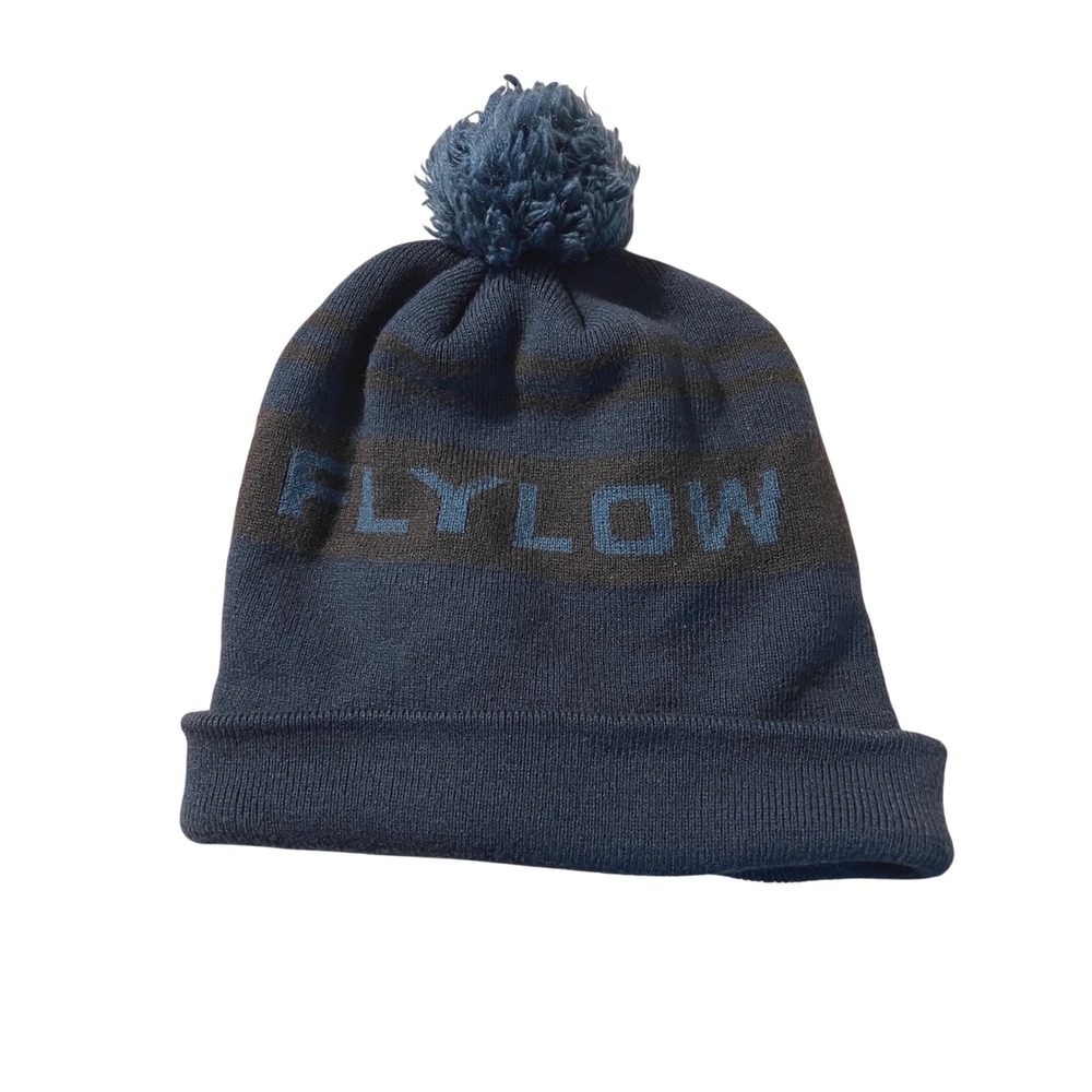 Flylow Gear Pom Beanie Hat Navy Blue Charcoal Grey Knit Winter Ski Snowboard